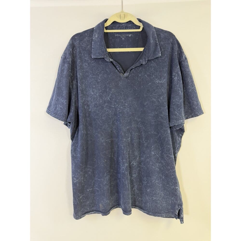 John Varvatos Men's 100% Cotton S/S Polo Shirt Navy Blue Acid Wash • 2XL